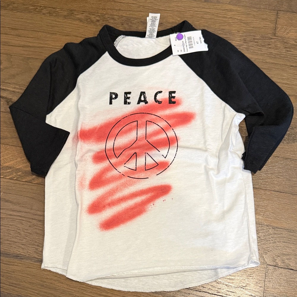 Peace Graphic Kids Raglan Shirt - Black and White